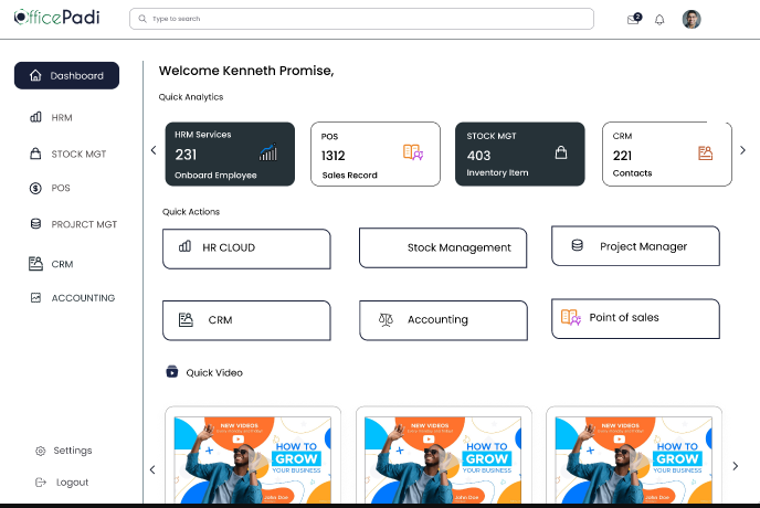 OfficePadi dashboard screen